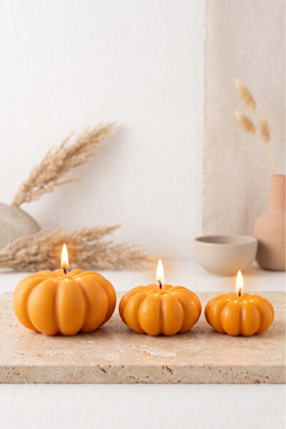 ARBUQ Concept Pumpkin Dekoratif Mum 3’lü Set | Vanilya | Soya Wax + Balmumu |...