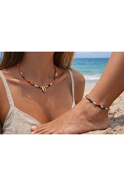 doğaltaşboncukişleri Orange Necklace & Anklet