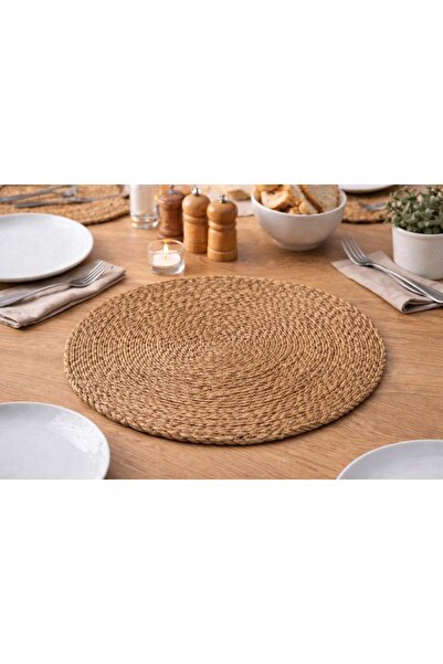 FBA Home Decor 4'Lü Amerikan Servis – Doğal Hasır Yuvarlak Masa Sunumluğu 35 CM