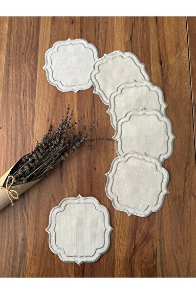 NURHAN HOME COLLECTION 6 Κεντημένες χαρτοπετσέτες διπλής σειράς σε καφέ χρώμα...