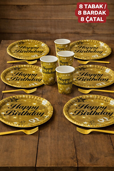 Baloncu Nene Χρυσό σετ πιάτων και ποτηριών από χαρτόνι με επιγραφή  "Χρόνια Π...