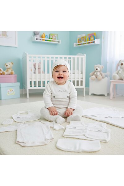 MİLAYS LİFE HOME COLLECTİON Baby Organic Cotton Fish Embroidered 10-Piece Hos...