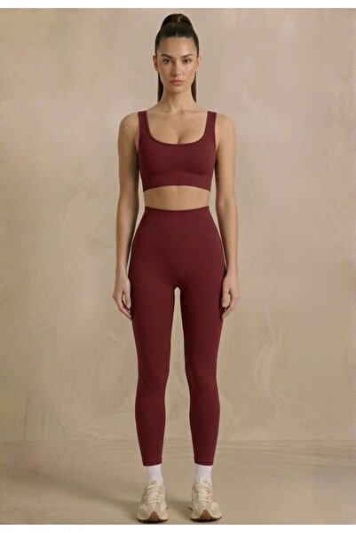 Formactive Σετ μπούστο με λαιμόκοψη U σε μπορντό χρώμα και κολάν χωρίς ραφές ...