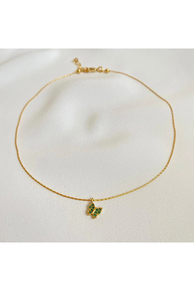 h&b design jewel Yeşil Taşlı Kelebek Choker