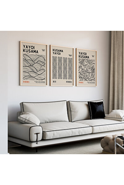 Artiera Σετ ζωγραφικής 3 τεμαχίων Kusama Minimal Black Japandi Art με ξύλινο ...