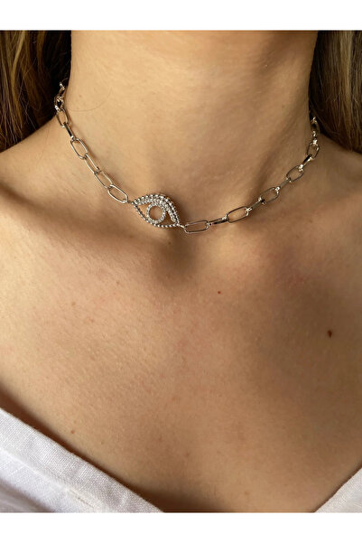 h&b design jewel Silver Göz Detaylı Choker