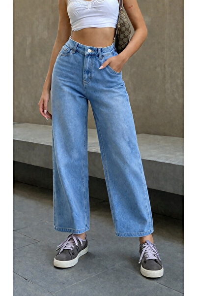 twomeey Γυναικείο παντελόνι με ψηλή μέση και φαρδιά μπατζάκια τύπου Mom Jean