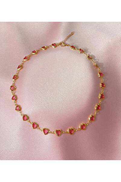 h&b design jewel Gold Pembe Kalp Choker