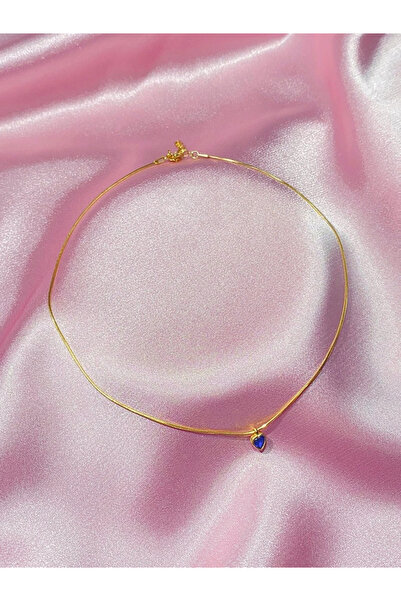 h&b design jewel 925 Ayar Gümüş Gold Lacivert Kalpli Choker