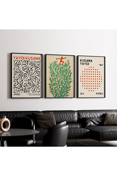 Artiera Σετ ζωγραφικής 3 τεμαχίων Kusama Orange Minimal Japandi Art με ξύλινο...