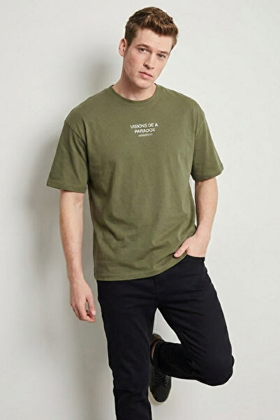COMBİNE MİCHAİL Ανδρικό μπλουζάκι PARADOX με στάμπα Oversize Khaki