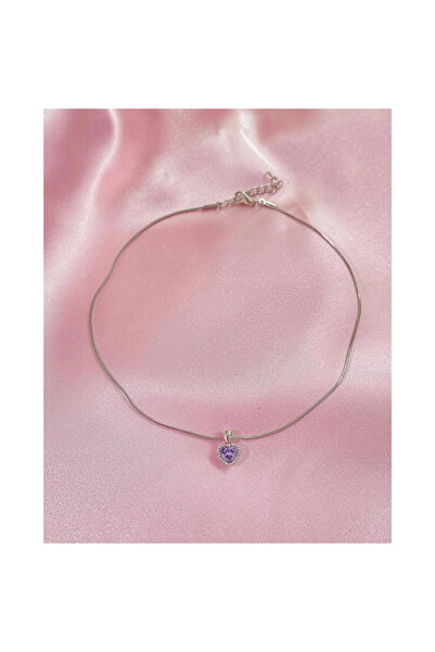h&b design jewel Çelik Zincirli Lila Kalp Choker