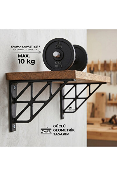 MR.BRACKET Siyah Koç Desen Plastik Raf Altı Tutucu Ayak 18cm - Kiler L Raf Ayağı Duvar Montaj Destek Aparatı