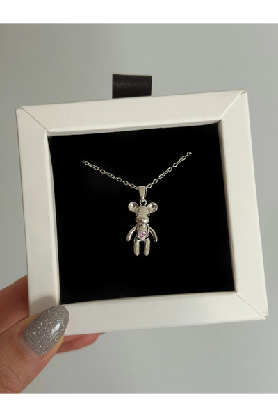 h&b design jewel Çelik Pembe Kalpli Ayıcık Kolye
