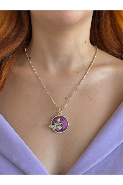 h&b design jewel Steel Purple Enamel Bee Detail Necklace