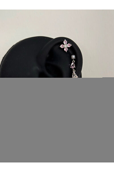 h&b design jewel Çelik Silver Pembe Kelebek Detaylı 6 Lı Küpe Seti