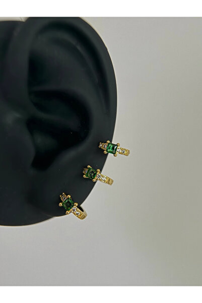 h&b design jewel Çelik Gold Yeşil Baget Taşlı Halka Piercing