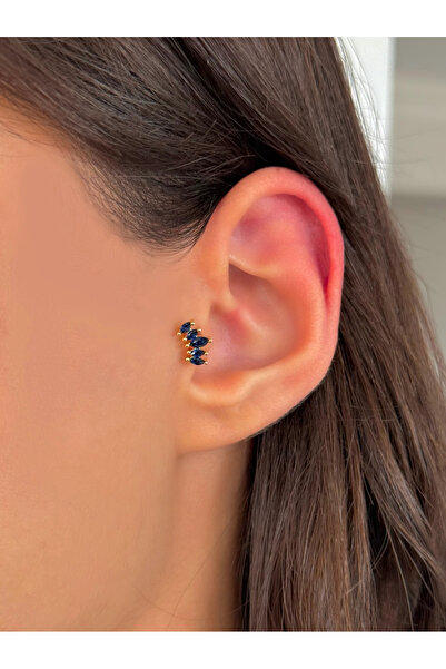 h&b design jewel Çelik Gold Lacivert Taşlı Tragus & Piercing