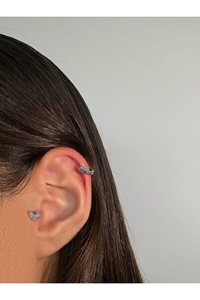 h&b design jewel Cerrahi Çelik Silver Mavi Baget Taşlı Halka Piercing