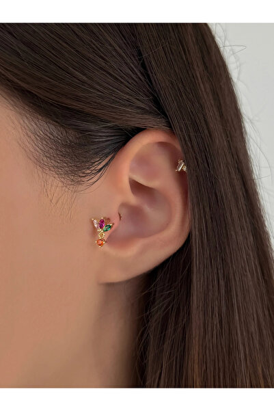 h&b design jewel Cerrahi Çelik Gold Renkli Baget Taşlı Piercing