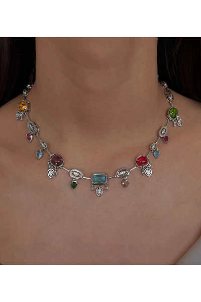h&b design jewel Silver Renkli Taşlı Kolye