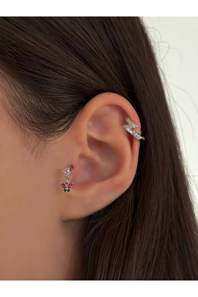 h&b design jewel Cerrahi Çelik Silver Çiçek Detaylı Piercing