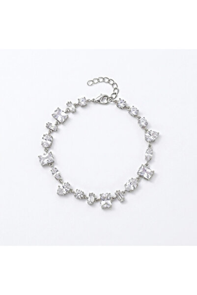 h&b design jewel Silver Beyaz Baget Taşlı Choker