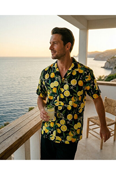 CANMODA Cămașă Lemon Garden Relaxed Fit - Neagră - TH315