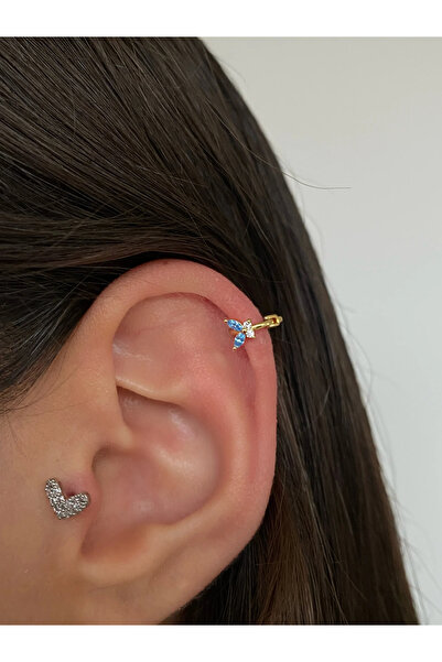 h&b design jewel Cerrahi Çelik Mavi Gold Halka Piercing