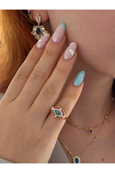 h&b design jewel Çelik Pembe Baget Taşlı Göz Detay Serçe Parmak Yüzük