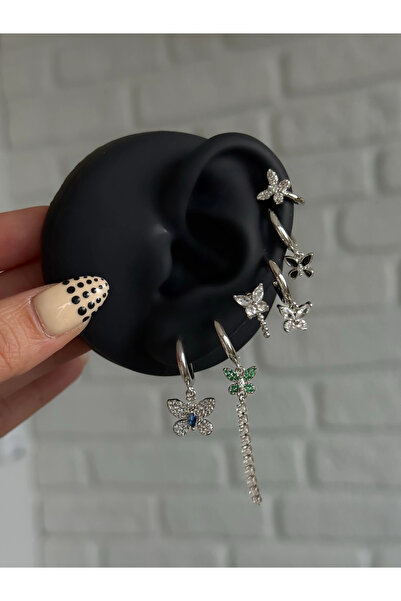 h&b design jewel طقم أقراط فضية من الفولاذ على شكل فراشة مكون من 6 قطع