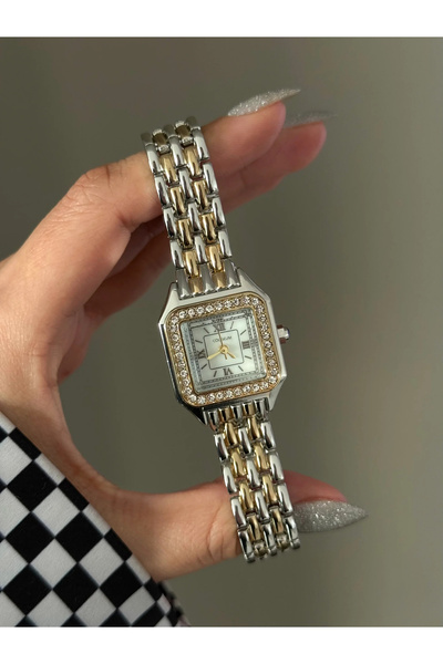 h&b design jewel ساعة يد كلاسيكية بقرص مزدوج اللون