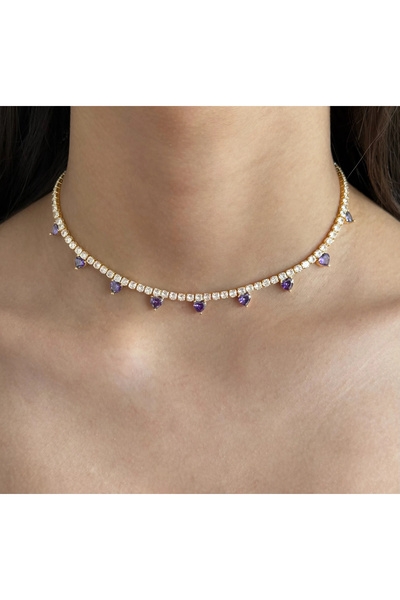 h&b design jewel قلادة بتصميم 9 قلوب باللون الذهبي الأرجواني