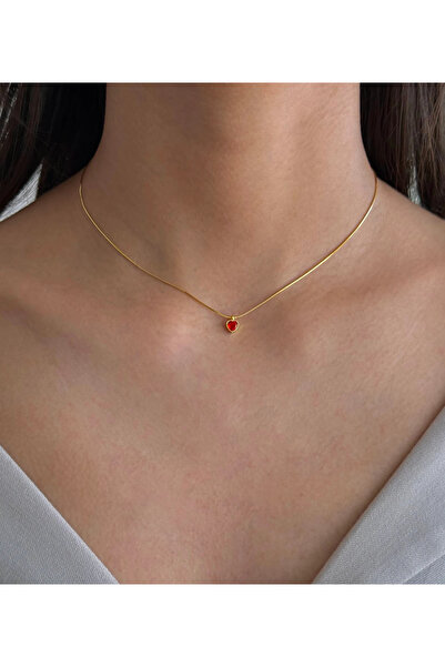 h&b design jewel 925 Ayar Gümüş Gold Turuncu Mini Kalp Choker