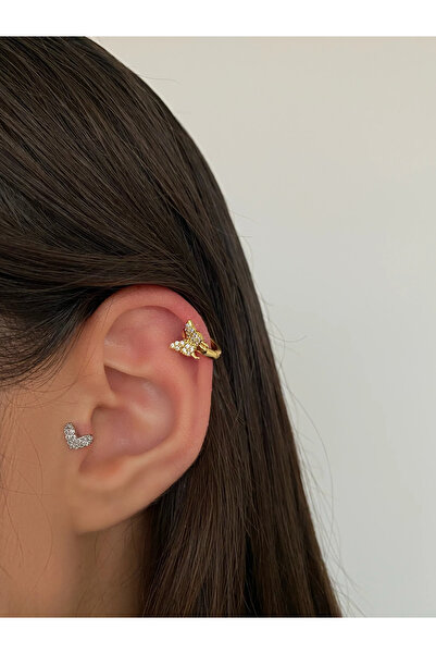 h&b design jewel Cerrahi Çelik Silver Gold  Kelebekli Halka Piercing
