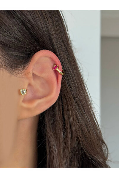 h&b design jewel Çelik Gold Pembe Baget Taşlı Halka Piercing