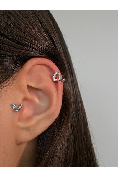 h&b design jewel Cerrahi Çelik Silver Kalp Detay Halka Piercing