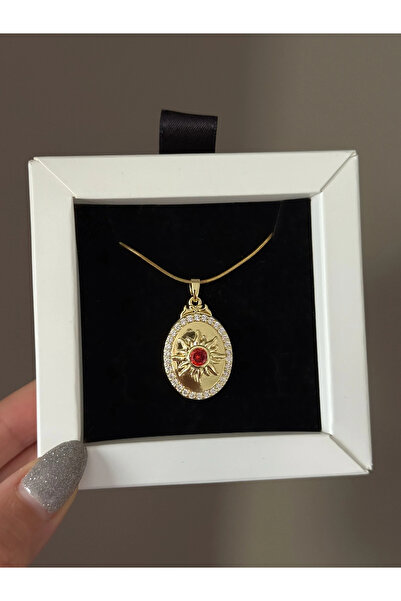 h&b design jewel Steel Sun Detailed Covered Pendant Necklace