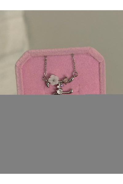 h&b design jewel Çelik Silver Çiçekli F Harfli Kolye