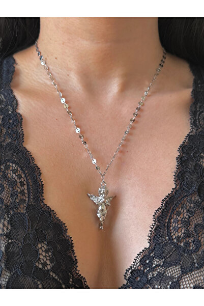 h&b design jewel Çelik Silver 3 Boyutlu Melek Kolye