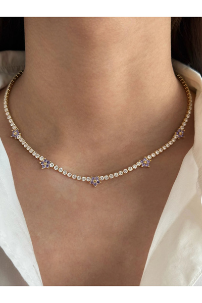 h&b design jewel Gold Mor Çiçekli Choker