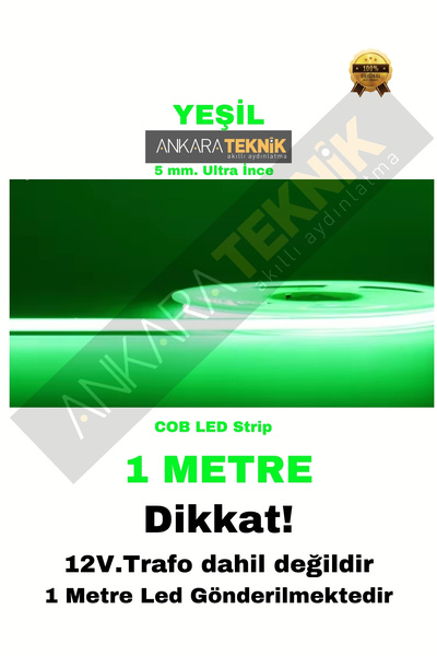 ankarateknik 5mm COB LED Şerit 1 Metre Ultra İnce (Trafo Dahil Değil) Yeşil