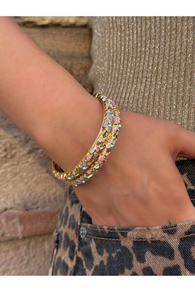 h&b design jewel Pink Enamel Handcuff Bracelet