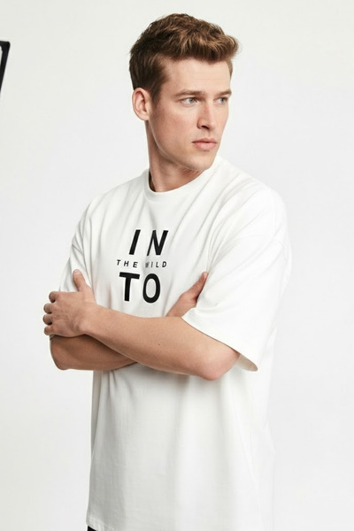 COMBİNE MİCHAİL Ανδρικό μπλουζάκι Into The WILD με τύπωμα Loose Ecru
