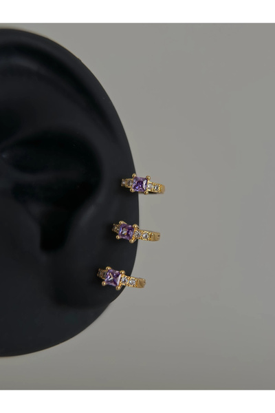h&b design jewel Çelik Gold Mor Taşlı Halka Piercing