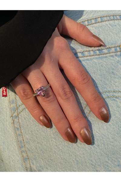 h&b design jewel Pembe Taşlı Kalp Yüzük