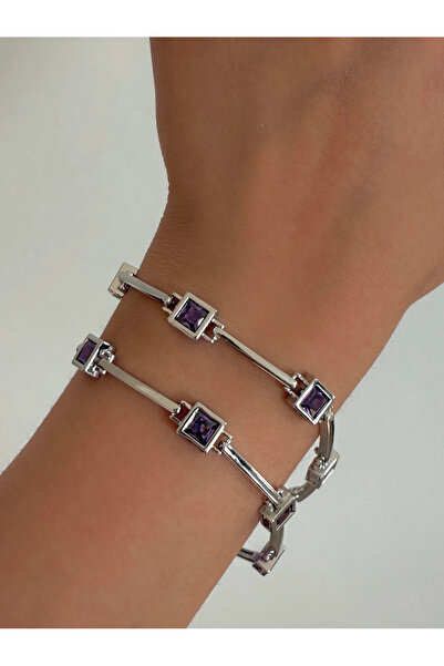 h&b design jewel سوار من الحجر المربع باللون الأرجواني الفولاذي