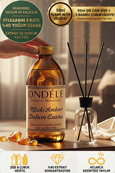 ONDÉLE Miski Amber Oda Kokusu Yedek Dolum Esansı 250ml - %40 Konsantre - Şişe...