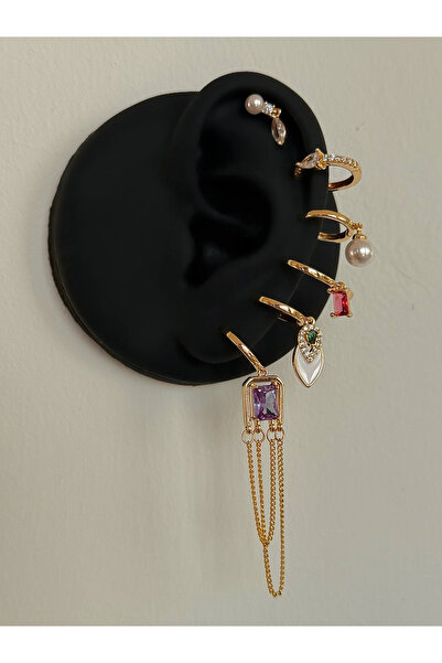 h&b design jewel Steel Purple Stone 6 Piece Earring Set