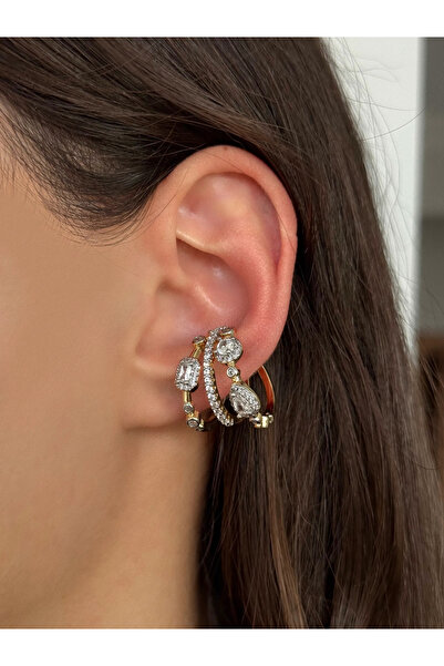 h&b design jewel حلقة أذن فولاذية ثنائية اللون